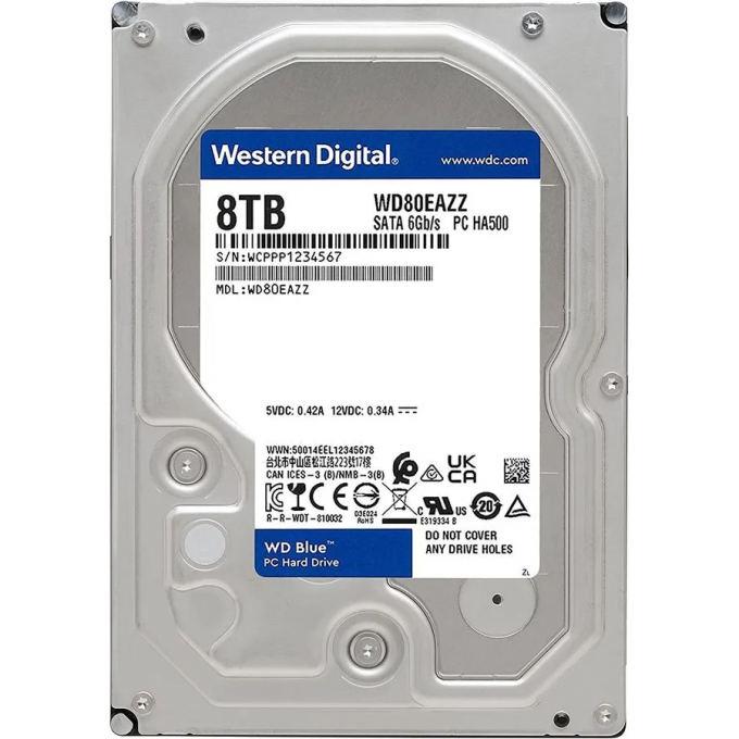 Жесткий диск WESTERN DIGITAL BLUE , 8ТБ, HDD, SATA III, 3.5" WD80EAZZ Жесткий диск WESTERN DIGITAL BLUE , 8ТБ, HDD, SATA III, 3.5" WD80EAZZ