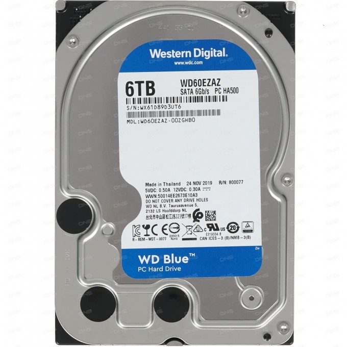 Жесткий диск WESTERN DIGITAL DESKTOP BLUE SATA-III 6Tb 256Mb 3.5" WD60EZAZ Жесткий диск WESTERN DIGITAL DESKTOP BLUE SATA-III 6Tb 256Mb 3.5" WD60EZAZ