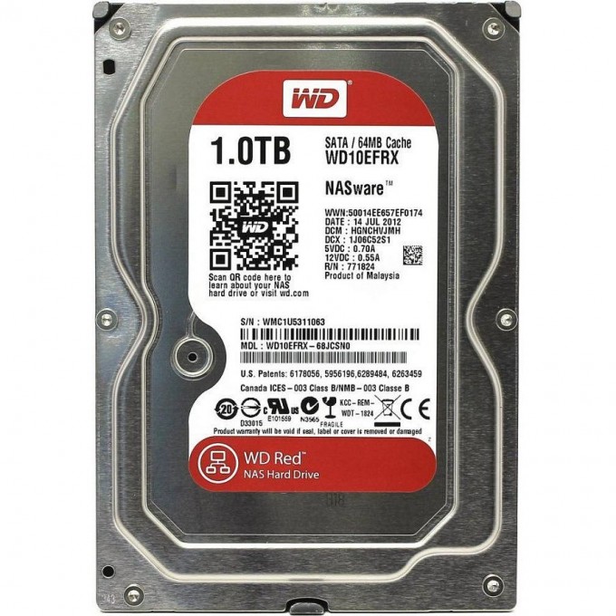 Жесткий диск WESTERN DIGITAL RED , 1ТБ, HDD, SATA III, 3.5" WD10EFRX Жесткий диск WESTERN DIGITAL RED , 1ТБ, HDD, SATA III, 3.5" WD10EFRX