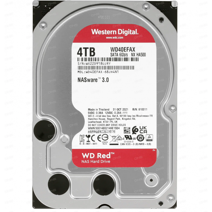 Жесткий диск WESTERN DIGITAL RED , 4ТБ, HDD, SATA III, 3.5" WD40EFAX Жесткий диск WESTERN DIGITAL RED , 4ТБ, HDD, SATA III, 3.5" WD40EFAX